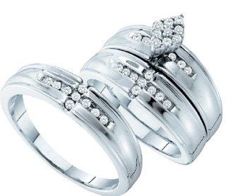 0.36 Carat (ctw) 14k White Gold Brilliant Round White Diamond Men's & Women's Bridal Fashion Engagement Ring Trio Set 1/3 CT Jewelry