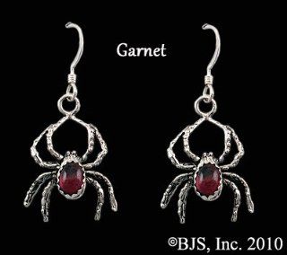 Spider Earrings with Gem, Sterling Silver, Garnet set gemstone, Spider Animal Jewelry : Other Products : Everything Else