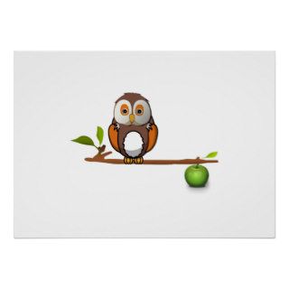 Cartoon Owl on Branch Poster