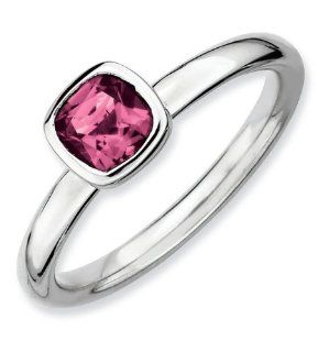 Sterling Silver Stackable Cushion Cut Pink Tourm. Ring: Jewelry