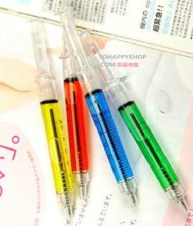 4 Novelty Syringe Style Ballpoint Pen yellow red blue green : Ballpoint Stick Pens : Office Products