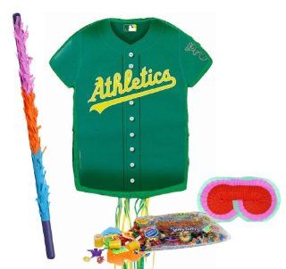Oakland Athletics Baseball   Shirt Shaped Pull String Pinata Party Pack Including Pinata, Pinata Candy and Toy Filler, Buster and Blindfold Toys & Games