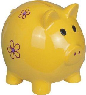 Cute Yellow Piggy Bank With Flower Design Collection Decoration   Toy Banks