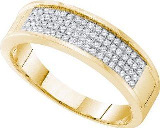 0.25 Carat (ctw) 10K Yellow Gold Round White Diamond Micro Pave Men's Wedding Band 1/4 CT Jewelry
