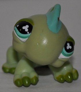 Iguana #499 (Green, Aqua Eyes, Aqua Spikes, Dots on Spikes, olive green toes) Littlest Pet Shop (Retired) Collector Toy   LPS Collectible Replacement Single Figure   Loose (OOP Out of Package & Print): Everything Else