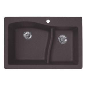 Swan Large/Small Dual Mount Drop in Granite 33x22x10 1 Hole Double Bowl Kitchen Sink in Nero QZ03322LS.077