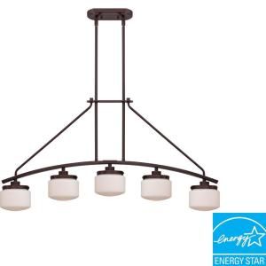 Glomar Austin 5 Light Russet Bronze Island Pendant with Etched Opal Glass Shade HD 5124