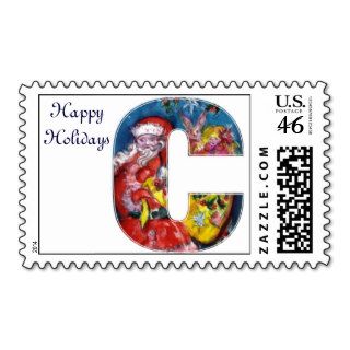 CHRISTMAS C LETTER  / SANTA  WITH GIFTS MONOGRAM STAMP