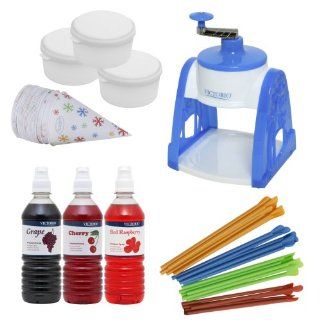 Victorio Snow Cone Gift Pack with Hand Crank Ice Shaver, 25 Cups/Straws, 3 Flavored Syrups VKP1102B Kitchen & Dining