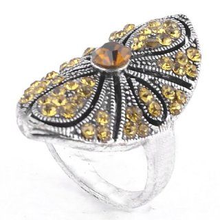 Yellow Rhinestone Decor Oval Shaped Retro Style Silver Tone Finger Ring for Lady US 6 3/4: Jewelry