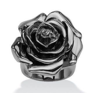 PalmBeach Jewelry 501656 Black Ruthenium Plated Rose Shaped Electroform Flower Ring   Size 6: PalmBeach Jewelry: Everything Else