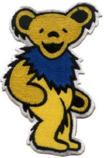 Grateful Dead   Large Yellow Jerry Bear with Blue Necklace   Embroidered Iron On or Sew On Patch: Clothing