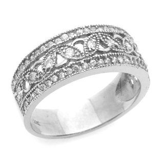 14K Engagement Ring 0.2ctw CZ Cubic Zirconia Filigree Band White Gold Ring: Jewelry
