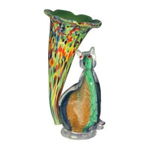Dale Tiffany 10.25 in. Cat Lily Favrile Green Accent Lamp with Art Glass Shade AA12093