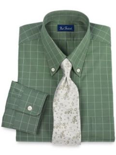 Paul Fredrick Men's Pinpoint Oxford Windowpane Buttondown Collar Dress Shirt Green 17.0/32 at  Mens Clothing store