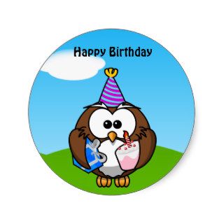 Birthday Owl Round Sticker