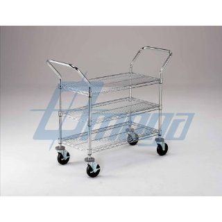 18" Deep x 18" Long x 39" High Wire 3 Shelf Medium Duty Cart 800lb capacity Wheels 5" Rubber Caster Kit Threaded Stem Additional Dimensions Overall Width 27.5", Handle to Handle. Max Height Between Top and Bottom Shelf 22"