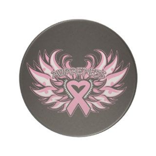 Breast Cancer Awareness Heart Wings Beverage Coasters