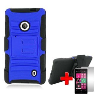 Nokia Lumia 521 (T Mobile) 2 Piece Silicon Soft Skin Hard Plastic Kickstand Case Cover, Black/Blue + LCD Clear Screen Saver Protector: Cell Phones & Accessories