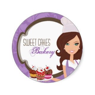 20   1.5"  Brunette Baker Purple Cup Cakes Bakery Round Stickers