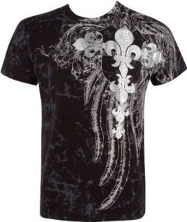 Sakkas Fleur De Lis Cross Metallic Silver Embossed Cotton Mens Fashion T shirt: Clothing