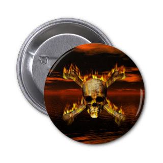 Flaming Skull and Crossbones w/Red Sky Background Button