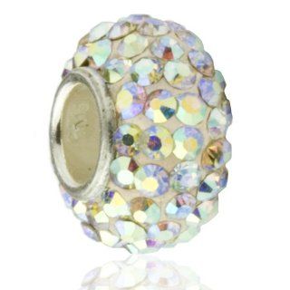 Hidden Gems (S526) 1 X Crystal Stone Bead with Sterling Silver Single Core, Charm Bead Will Fit Pandora/troll/chamilia Style Charm Bracelets: Jewelry