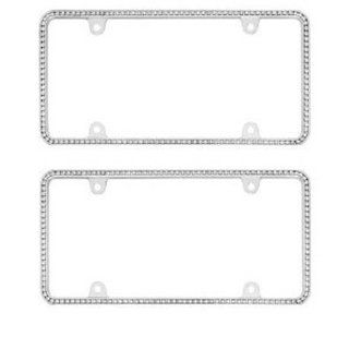 2 Pack Single Row Silver Crystal Rhinestone Stainless Steel License Plate Frame: Automotive
