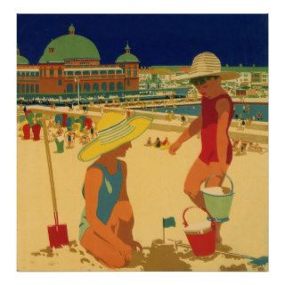 Vintage Children, Sisters Family Vacation at Beach Poster