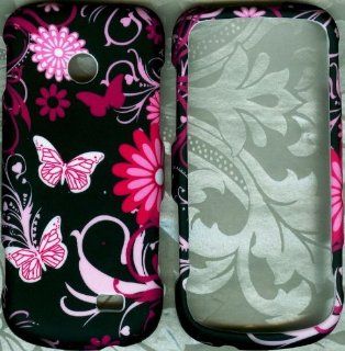 Pink Butterfly rubberized Samsung T528G Straight Talk Phone Case Cell Phones & Accessories