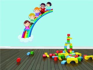 PRESCHOOL CLASSROOM Children Boy Girl Kid Sliding Down Colorful Rainbow Picture Art Peel & Stick Sticker Wall   Best Selling Cling Transfer Decal Color 529Size : 14 Inches X 21 Inches   22 Colors Available   Wall Decor Stickers