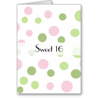 Sweet 16 Chic Retro Dots Spots Pink Green Greeting Cards