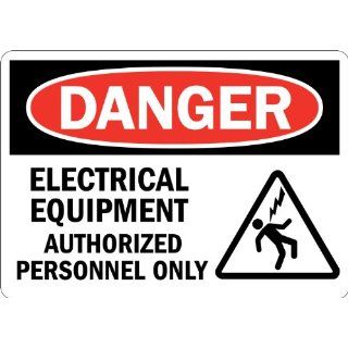 SmartSign Adhesive Vinyl Label, Legend "Danger: Electrical Equipment Authorized Only" with Graphic, 3.5" high x 5" wide, Black/Red on White: Industrial Warning Signs: Industrial & Scientific