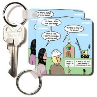 kc_2589_1 Rich Diesslins Funny Theology Cartoons   Modernism   Building a Church for Jesus   Key Chains   set of 2 Key Chains Clothing
