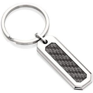 Keychain in Stainless Steel with Carbon Fiber Inlay Accent and scratch resistant clear coat enamel. Jewelry