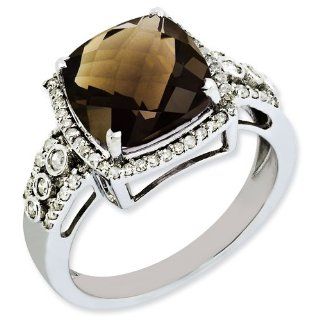 Sterling Silver Diamond & Smokey Quartz Ring: Jewelry