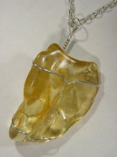 Handmade Sterling Silver Wire Wrap Amber Pendant Necklace with Free 18" Sp Chain: Everything Else