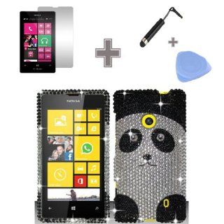 Zizo (TM) Full Diamond Silver Black Panda Bear Snap on Hard Case Skin Cover Faceplate with Screen Protector, Case Opener and Stylus Pen for Nokia Lumia 521 (T Mobile): Cell Phones & Accessories