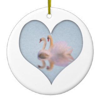 Two Swans Together in Heart Shape Ornament