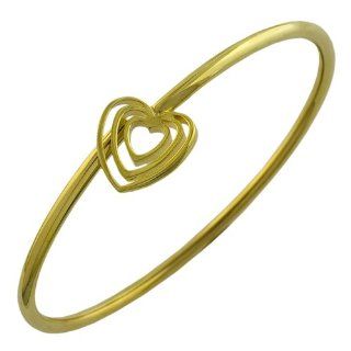 14 Karat Yellow Gold Heart Bangle Bracelet: Jewelry