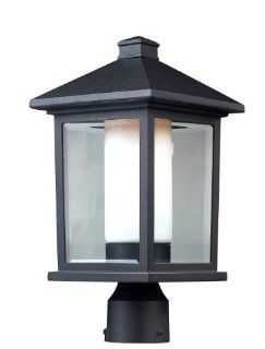 Z Lite 523PHM Mesa Outdoor Post Light, Aluminum Frame, Black Finish and Clear Beveled and Matte Opal Shade of Glass Material    