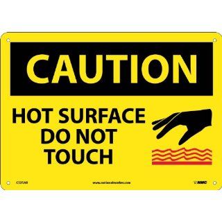 NMC C525AB OSHA Sign with Graphic, "CAUTION HOT SURFACE DO NOT TOUCH", 14" Width x 10" Height, Aluminum, Black On Yellow: Industrial Warning Signs: Industrial & Scientific