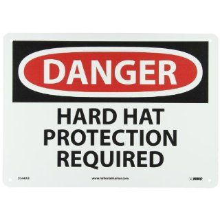 NMC D544AB OSHA Sign, Legend "DANGER   HARD HAT PROTECTION REQUIRED", 14" Length x 10" Height, Aluminum, Black/Red on White: Industrial Warning Signs: Industrial & Scientific