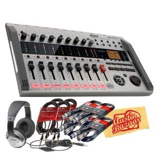 Zoom R24 Multitrack Recorder, Interface, Controller, and Sampler Bundle with Four 20 Foot Instrument Cables, Four 20 Foot XLR Cables, Headphones, and Polishing Cloth: Musical Instruments