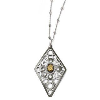 Leslie's Sterling Silver Ruthenium plated Citrine Necklace w/2in ext: Jewelry