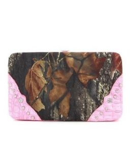 Mossy Oak Pink Camo Camouflage Rhinestone Western Flat Clutch Wallet: Shoes