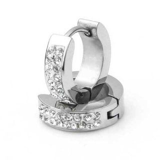 Stainless Steel Crystal Rhinestone Huggie Hoop Earrings 0.55x0.16": Jewelry