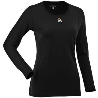 Antigua Womens Miami Marlins Relax LS 100% Cotton Washed Jersey Scoop Neck Tee