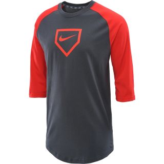 NIKE Mens Dri FIT 3/4 Sleeve Baseball Top   Size: Xl, Anthracite/red