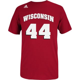 adidas Mens Wisconsin Badgers Player Number 44 Short Sleeve T Shirt   Size: